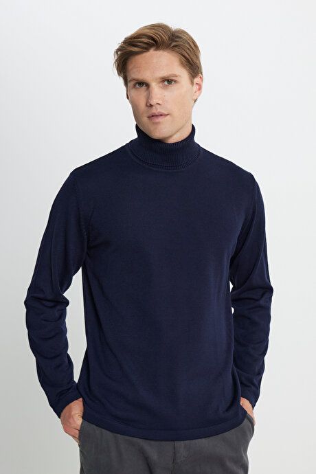 Standard Fit Regular Fit Full Turtleneck Sweater Navy Blue Sweater 4A4923100007LAC