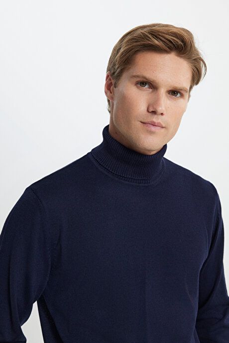 Standard Fit Regular Fit Full Turtleneck Sweater Navy Blue Sweater 4A4923100007LAC