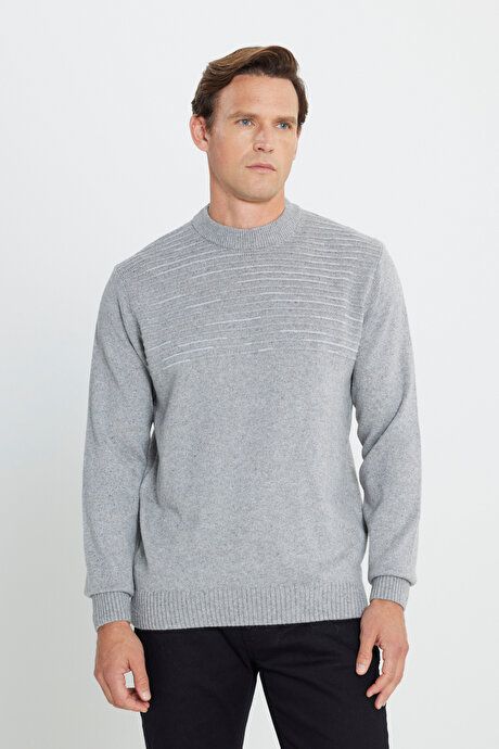 Standard Fit Regular Fit Half Turtleneck Gray-Blue Sweater 4A4923100204GRM