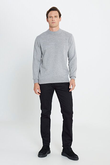 Standard Fit Regular Fit Half Turtleneck Gray-Blue Sweater 4A4923100204GRM