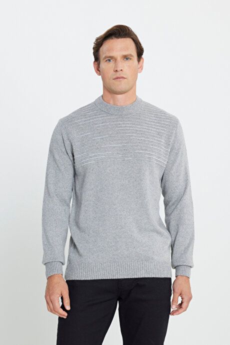 Standard Fit Regular Fit Half Turtleneck Gray-Blue Sweater 4A4923100204GRM