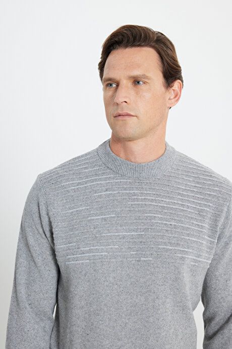 Standard Fit Regular Fit Half Turtleneck Gray-Blue Sweater 4A4923100204GRM