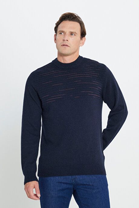 Standard Fit Regular Fit Half Turtleneck Navy-Burgundy Sweater 4A4923100204LBR