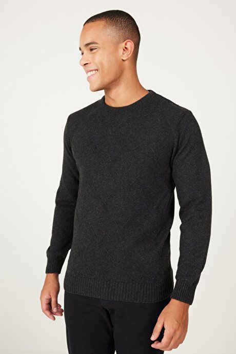 Standard Fit Regular Fit Crew-Neck Jacquard Anthracite Sweater 4A4923100205ATR