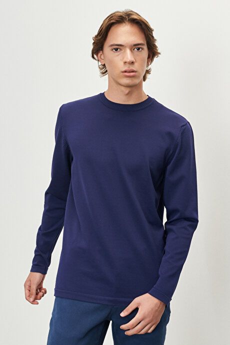 Standard Fit Regular Fit Crew-Neck Pullover Navy Blue Sweater 4A4923100506LAC