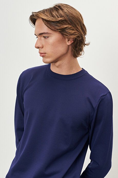 Standard Fit Regular Fit Crew-Neck Pullover Navy Blue Sweater 4A4923100506LAC