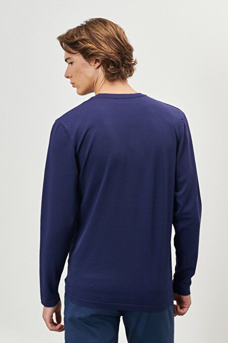 Standard Fit Regular Fit Crew-Neck Pullover Navy Blue Sweater 4A4923100506LAC