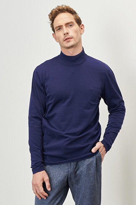 Standard Fit Regular Fit Half Turtleneck Navy Blue Sweater 4A4923100507LAC