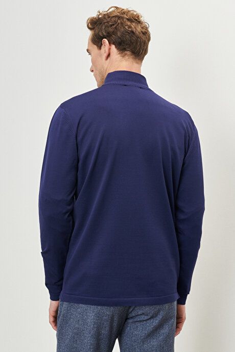 Standard Fit Regular Fit Half Turtleneck Navy Blue Sweater 4A4923100507LAC