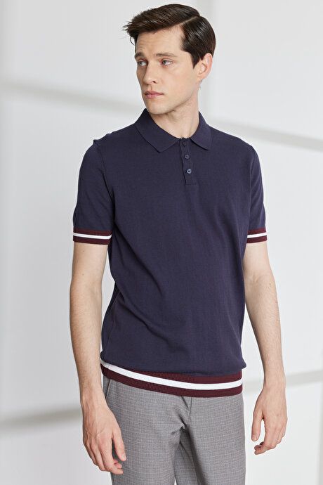 Standard Fit Regular Fit Untuckable Polo Collar 100% Cotton Short Sleeve Dark Navy Sweater T-Shirt 4A4923200023KLC