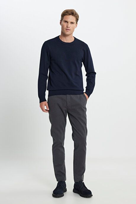 Standard Fit Regular Fit Crew-Neck Navy Blue Pullover 4A4924100001LAC