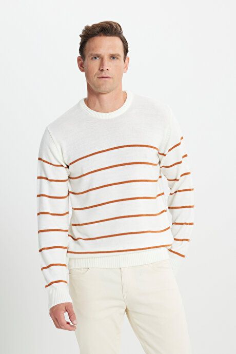 Standard Fit Regular Fit Crew-Neck Striped ECRU-CARAMEL Sweater 4A4924100207EUK