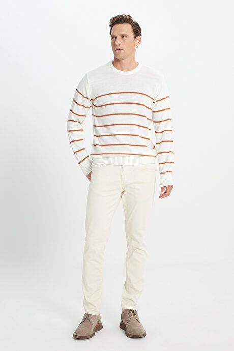 Standard Fit Regular Fit Crew-Neck Striped ECRU-CARAMEL Sweater 4A4924100207EUK