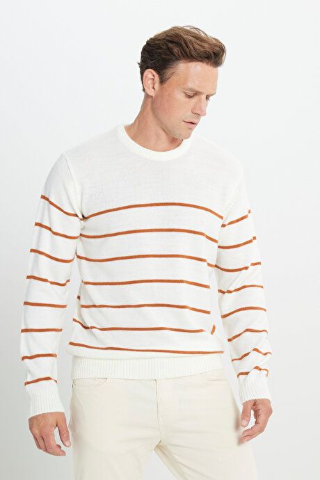 Standard Fit Regular Fit Crew-Neck Striped ECRU-CARAMEL Sweater 4A4924100207EUK