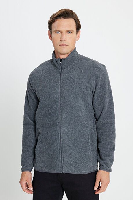 Anti-Pilling Non-Pilling Standard Fit Bato Collar Sweatshirt Jacket Anthracite Fleece 4A5221100014ATR