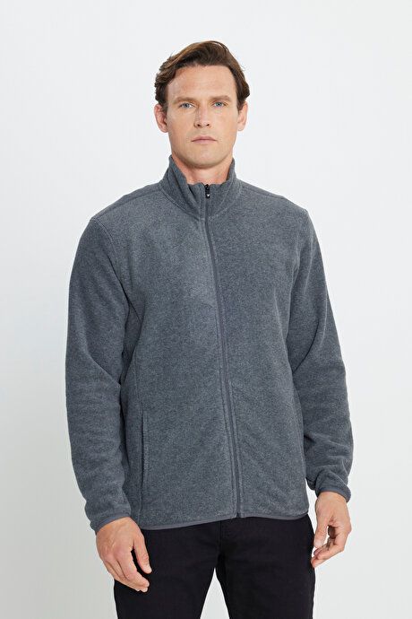 Anti-Pilling Non-Pilling Standard Fit Bato Collar Sweatshirt Jacket Anthracite Fleece 4A5221100014ATR