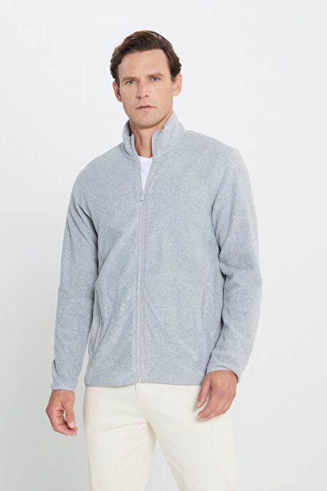 Anti-Pilling Non-Pilling Standard Fit Bato Collar Sweatshirt Jacket Gray Melange Fleece 4A5221100014GMJ