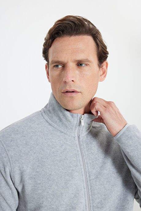 Anti-Pilling Non-Pilling Standard Fit Bato Collar Sweatshirt Jacket Gray Melange Fleece 4A5221100014GMJ