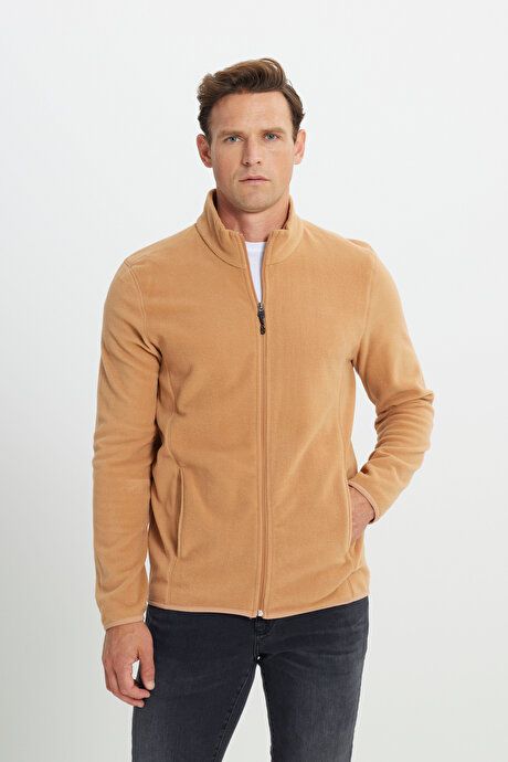 Anti-Pilling Non-Pilling Standard Fit Bato Collar Sweatshirt Jacket Caramel Fleece 4A5221100014KRE