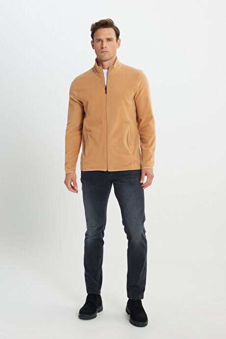 Anti-Pilling Non-Pilling Standard Fit Bato Collar Sweatshirt Jacket Caramel Fleece 4A5221100014KRE