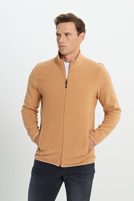 Anti-Pilling Non-Pilling Standard Fit Bato Collar Sweatshirt Jacket Caramel Fleece 4A5221100014KRE