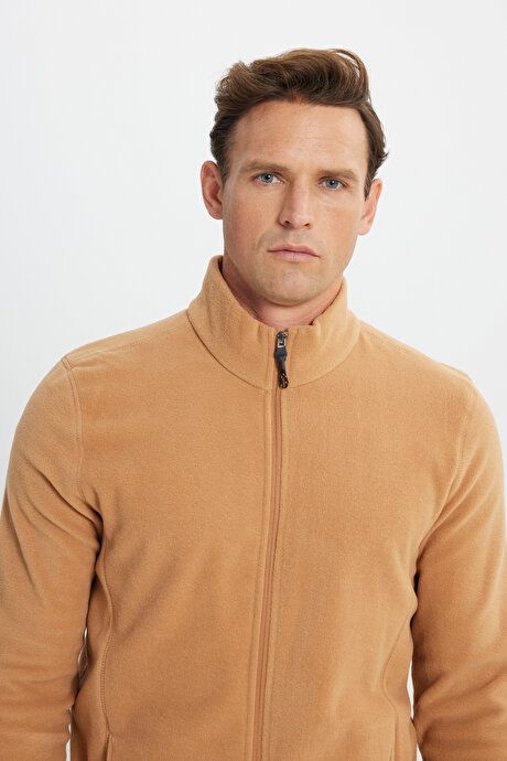 Anti-Pilling Non-Pilling Standard Fit Bato Collar Sweatshirt Jacket Caramel Fleece 4A5221100014KRE