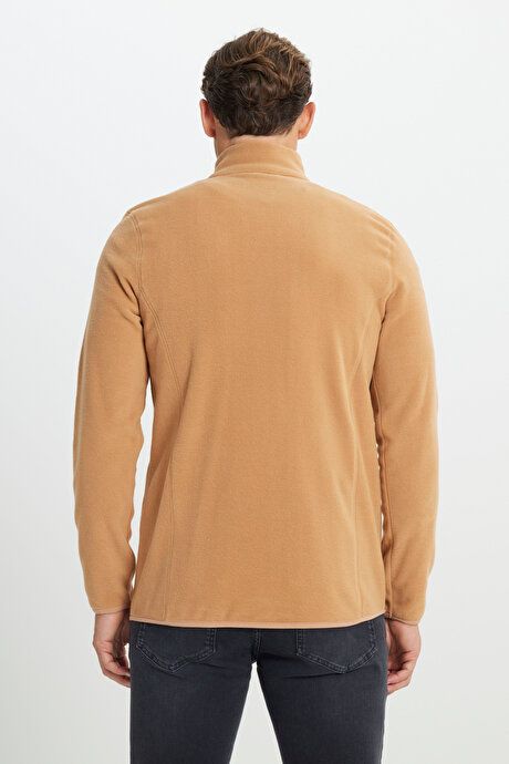 Anti-Pilling Non-Pilling Standard Fit Bato Collar Sweatshirt Jacket Caramel Fleece 4A5221100014KRE