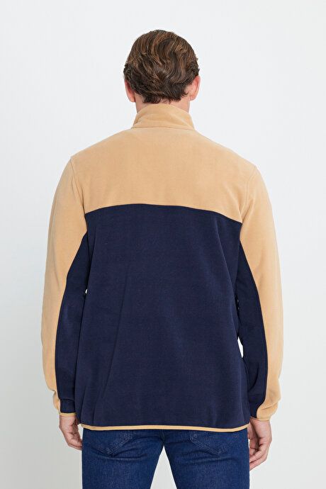 Anti-Pilling Non-Pilling Standard Fit Bato Collar Double Color Sweatshirt Caramel-Navy Fleece 4A5221100015KAL