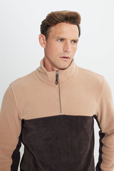 Anti-Pilling Non-Pilling Standard Fit Bato Collar Fleece Inside Double Color Sweatshirt Milky Coffee-Brown Fleece 4A5221100015STE