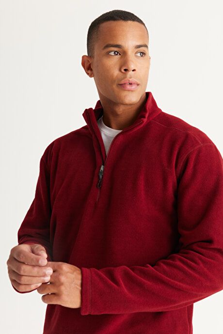 Anti-Pilling Non-Pilling Standard Fit Bato Collar Cold Proof Sweatshirt Burgundy Fleece 4A5221100016BRD