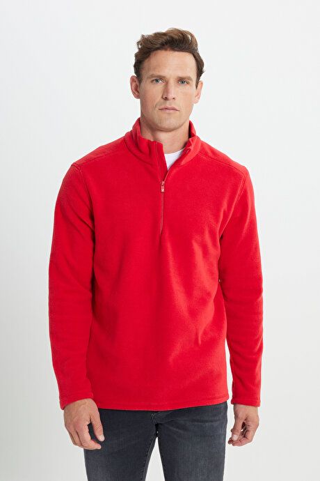 Anti-Pilling Non-Pilling Standard Fit Bato Collar Cold Proof Sweatshirt Red Fleece 4A5221100016KMZ