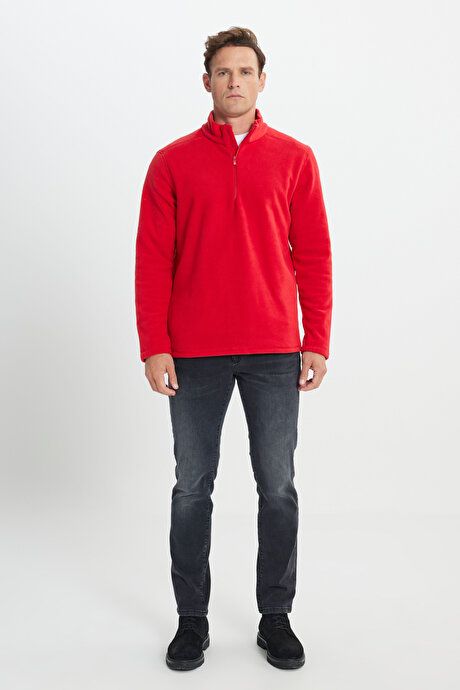 Anti-Pilling Non-Pilling Standard Fit Bato Collar Cold Proof Sweatshirt Red Fleece 4A5221100016KMZ