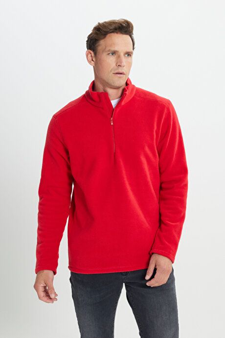 Anti-Pilling Non-Pilling Standard Fit Bato Collar Cold Proof Sweatshirt Red Fleece 4A5221100016KMZ