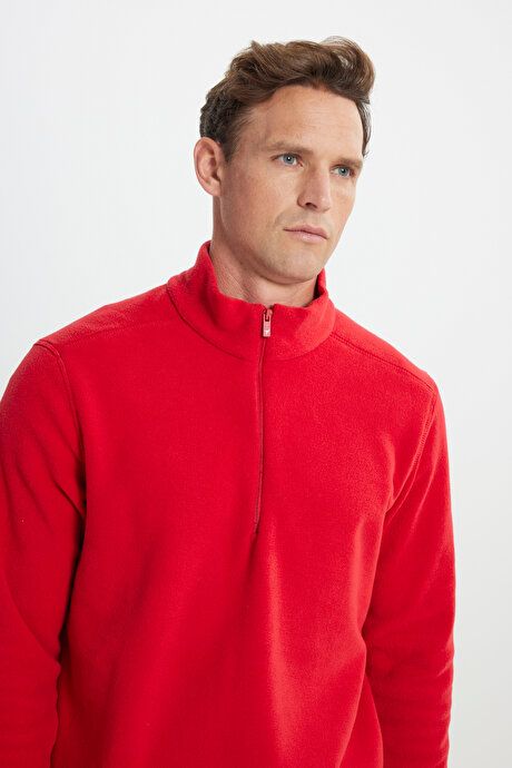 Anti-Pilling Non-Pilling Standard Fit Bato Collar Cold Proof Sweatshirt Red Fleece 4A5221100016KMZ