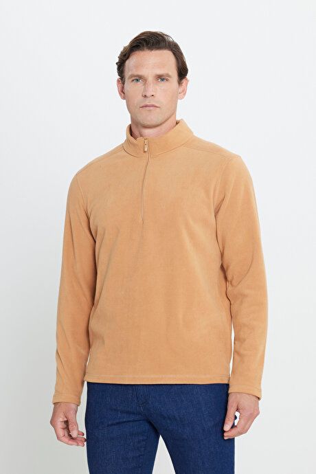 Anti-Pilling Non-Pilling Standard Fit Bato Collar Cold Proof Sweatshirt Caramel Fleece 4A5221100016KRE