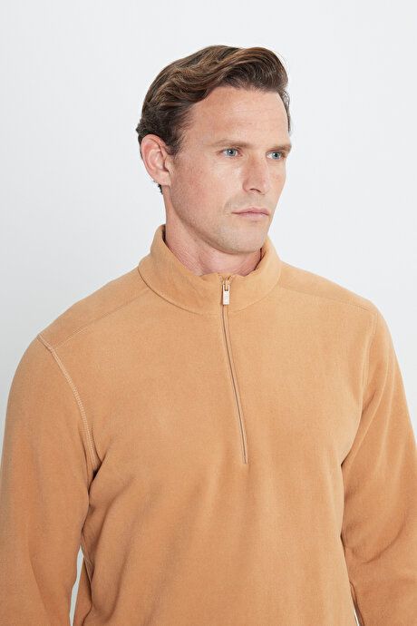 Anti-Pilling Non-Pilling Standard Fit Bato Collar Cold Proof Sweatshirt Caramel Fleece 4A5221100016KRE