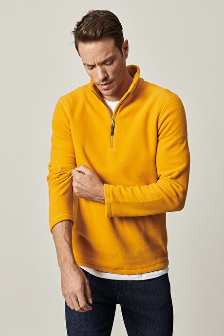 Anti-Pilling Non-Pilling Standard Fit Bato Collar Cold Proof Sweatshirt Yellow Fleece 4A5221100016SAR