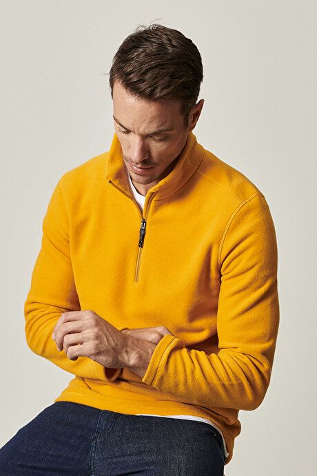 Anti-Pilling Non-Pilling Standard Fit Bato Collar Cold Proof Sweatshirt Yellow Fleece 4A5221100016SAR