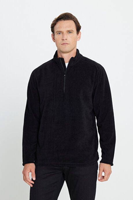 Anti-Pilling Non-Pilling Standard Fit Bato Collar Cold Proof Sweatshirt Black Fleece 4A5221100016SYH