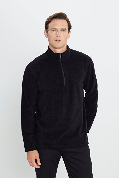 Anti-Pilling Non-Pilling Standard Fit Bato Collar Cold Proof Sweatshirt Black Fleece 4A5221100016SYH