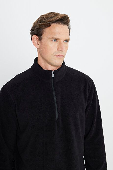 Anti-Pilling Non-Pilling Standard Fit Bato Collar Cold Proof Sweatshirt Black Fleece 4A5221100016SYH