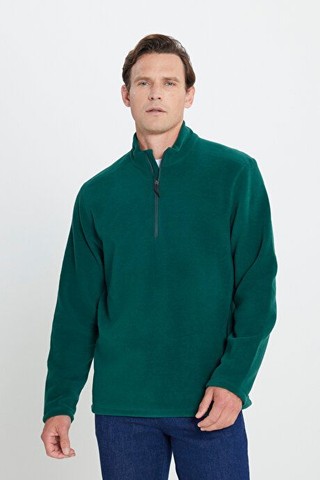 Anti-Pilling Non-Pilling Standard Fit Bato Collar Cold Proof Sweatshirt Green Fleece 4A5221100016YSL