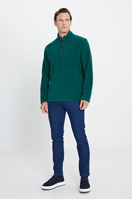 Anti-Pilling Non-Pilling Standard Fit Bato Collar Cold Proof Sweatshirt Green Fleece 4A5221100016YSL