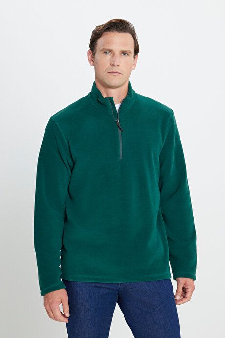 Anti-Pilling Non-Pilling Standard Fit Bato Collar Cold Proof Sweatshirt Green Fleece 4A5221100016YSL