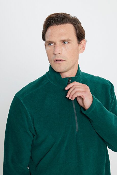 Anti-Pilling Non-Pilling Standard Fit Bato Collar Cold Proof Sweatshirt Green Fleece 4A5221100016YSL