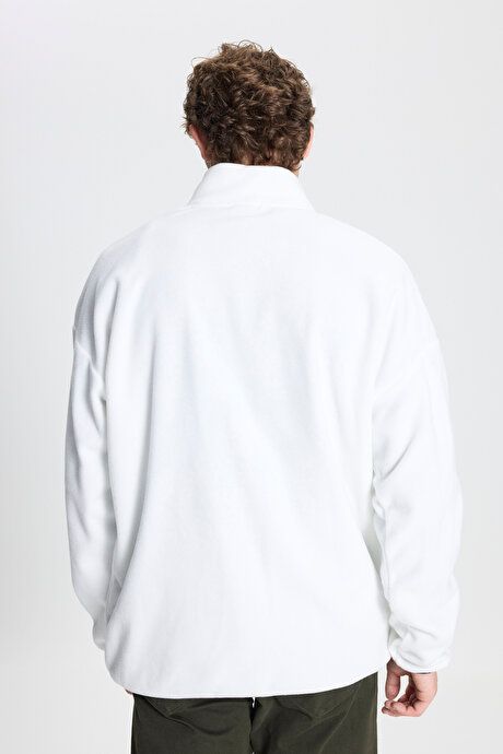 Oversized Loose Fit Bato Collar Pocket Detailed Zippered Cold Proof Sweatshirt White Fleece 4A5222100216BYZ