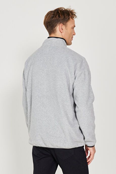 Oversized Loose Fit Bato Collar Pocket Detailed Zippered Cold Proof Sweatshirt Grey Melange Fleece 4A5222100216GMJ