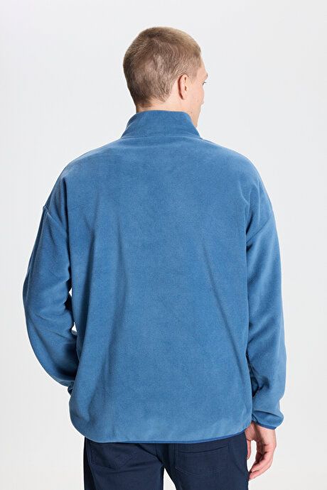 Oversized Loose Fit Bato Collar Pocket Detailed Zippered Cold Proof Sweatshirt Indigo Fleece 4A5222100216IND