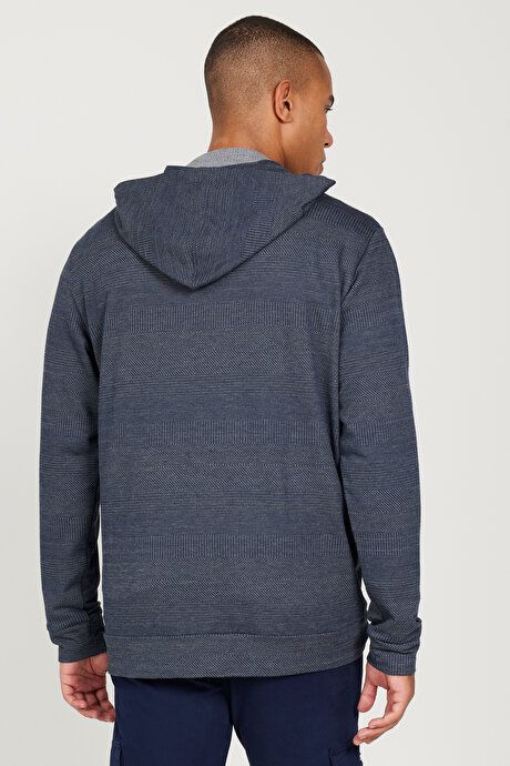 Standard Fit Regular Fit Hooded Zippered Navy-Grey Sweatshirt Jacket 4A522323200213LAG