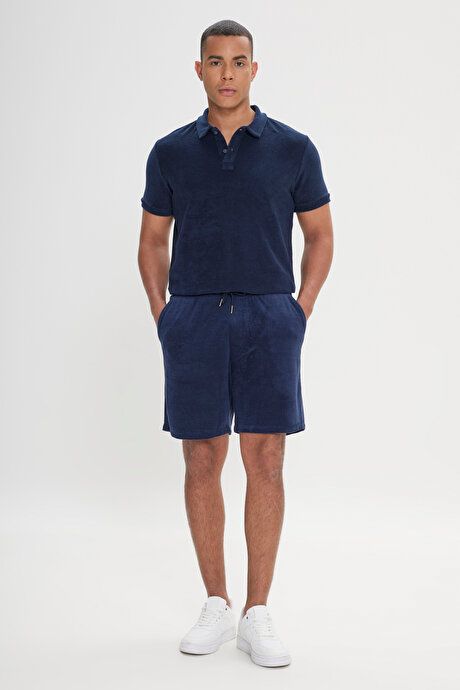 Slim Fit Casual Casual Sports Knitted Navy Blue Shorts 4A9522200006LAC